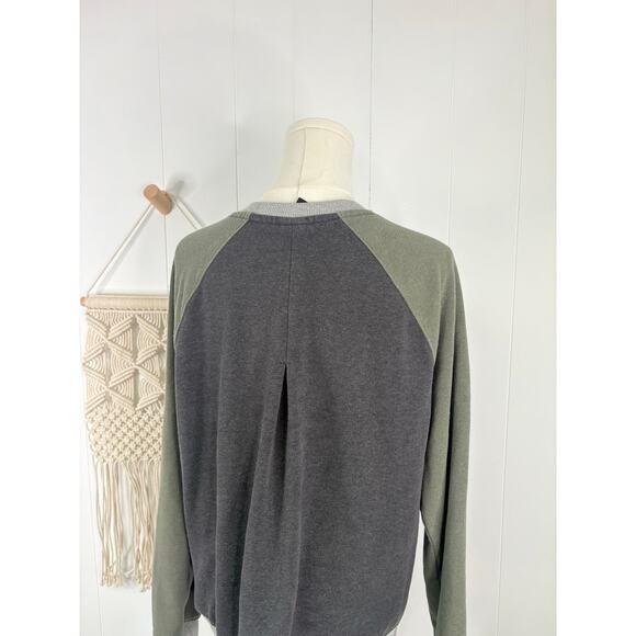Prana Women’s Cozy Up Colorblock Crewneck Sweatshirt Large Olive Green Charcoal - Picture 8 of 10